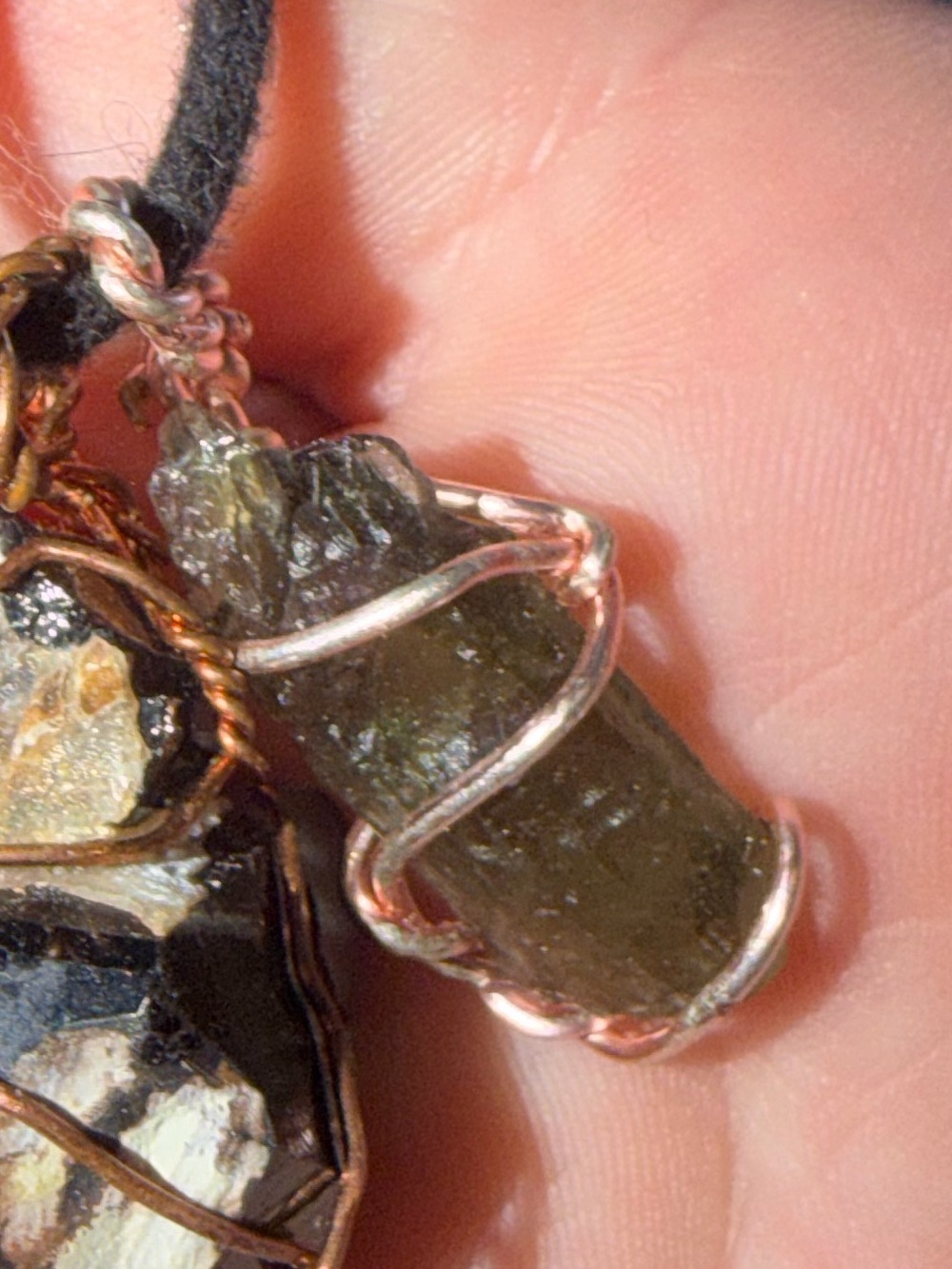 Handcrafted Green Stone Wire-Wrap Pendant Necklace MOLDAVITE AUTHENTIC